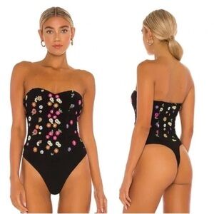 Revolve Lovers + Friends embroidered mesh floral bodysuit